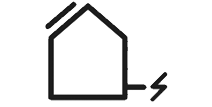 Symbol: Haus mit Solarmodulen und Stromanschluss