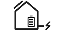 Symbol: Haus mit Solarmodulen, Speicher und Stromanschluss