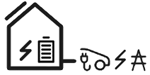 Symbol: Haus mit Solarmodulen, Speicher E-Mobil-Ladestation und Stromanschluss 